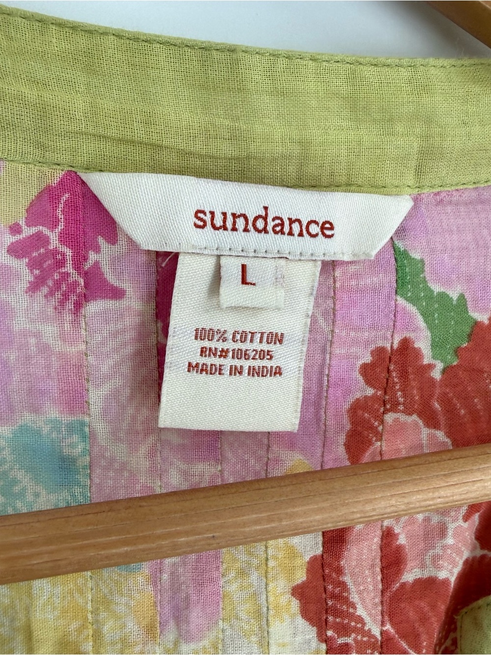 Sundance Floral Top Green Lightweight Pleated Boho Tropical Beach Tunic Size L - Picture 9 of 11